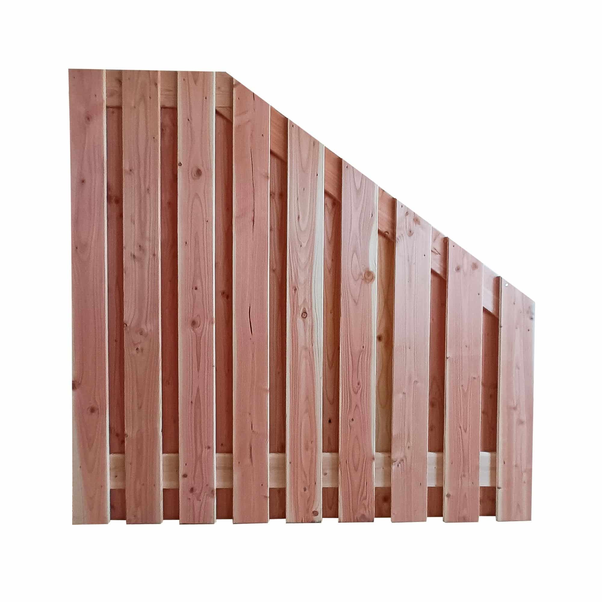 Douglas | schutting deels aflopend | 180x180-90cm | 19-planks | geschaafd | onbehandeld
