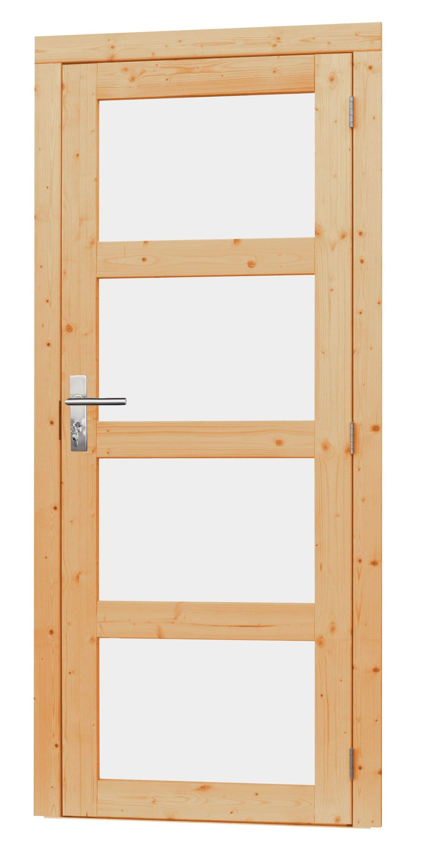 Vuren | deur incl. kozijn | rechtsdraaiend | 90x201cm | 4-ruits | onbehandeld