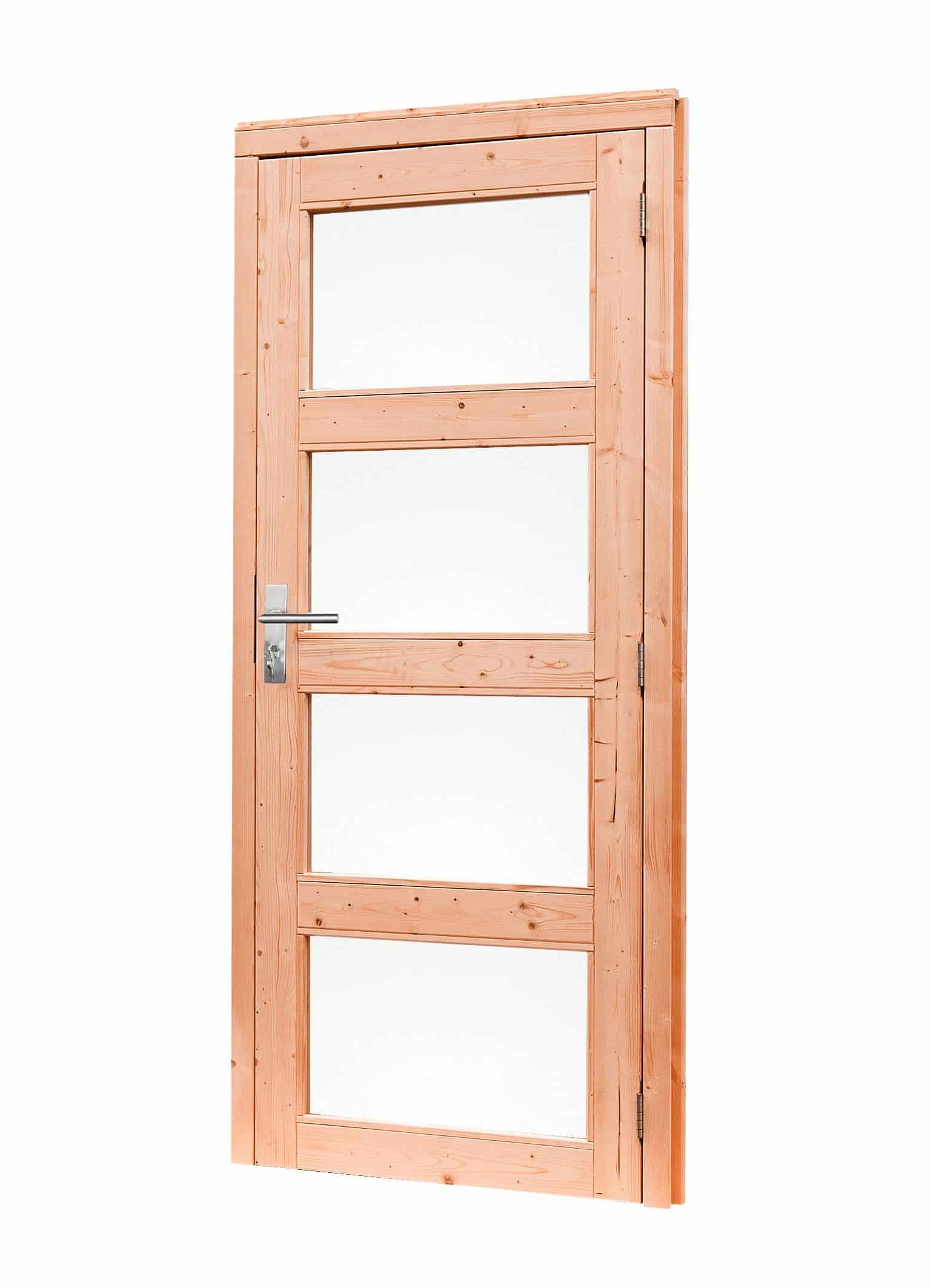 Douglas | deur incl. kozijn | 90x201cm | 4-ruits | rechtsdraaiend | kleurloos geïmpregneerd