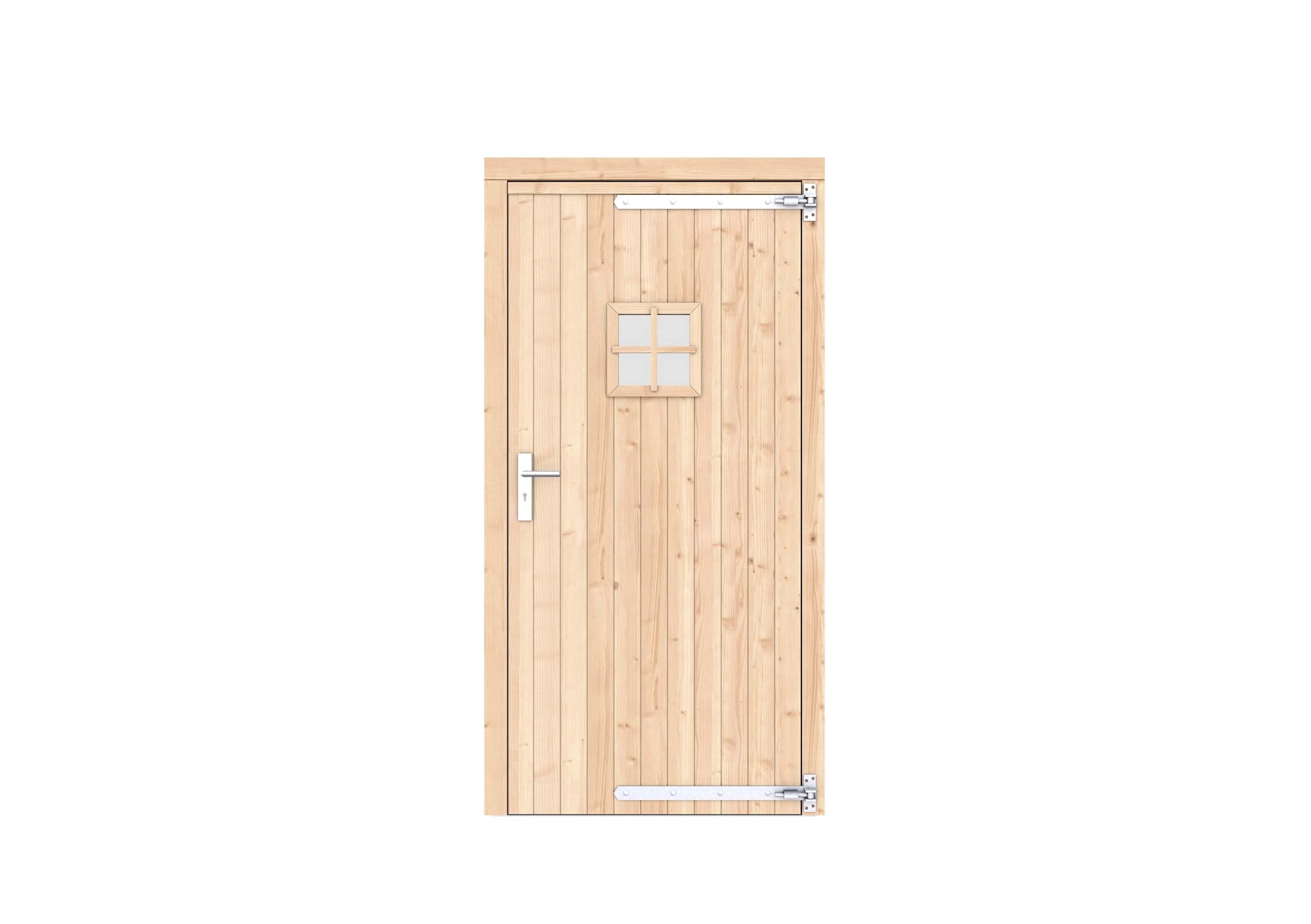 Vuren dichte enkele deur + ruitje 108x209cm | rechtsdraaiend | onbehandeld