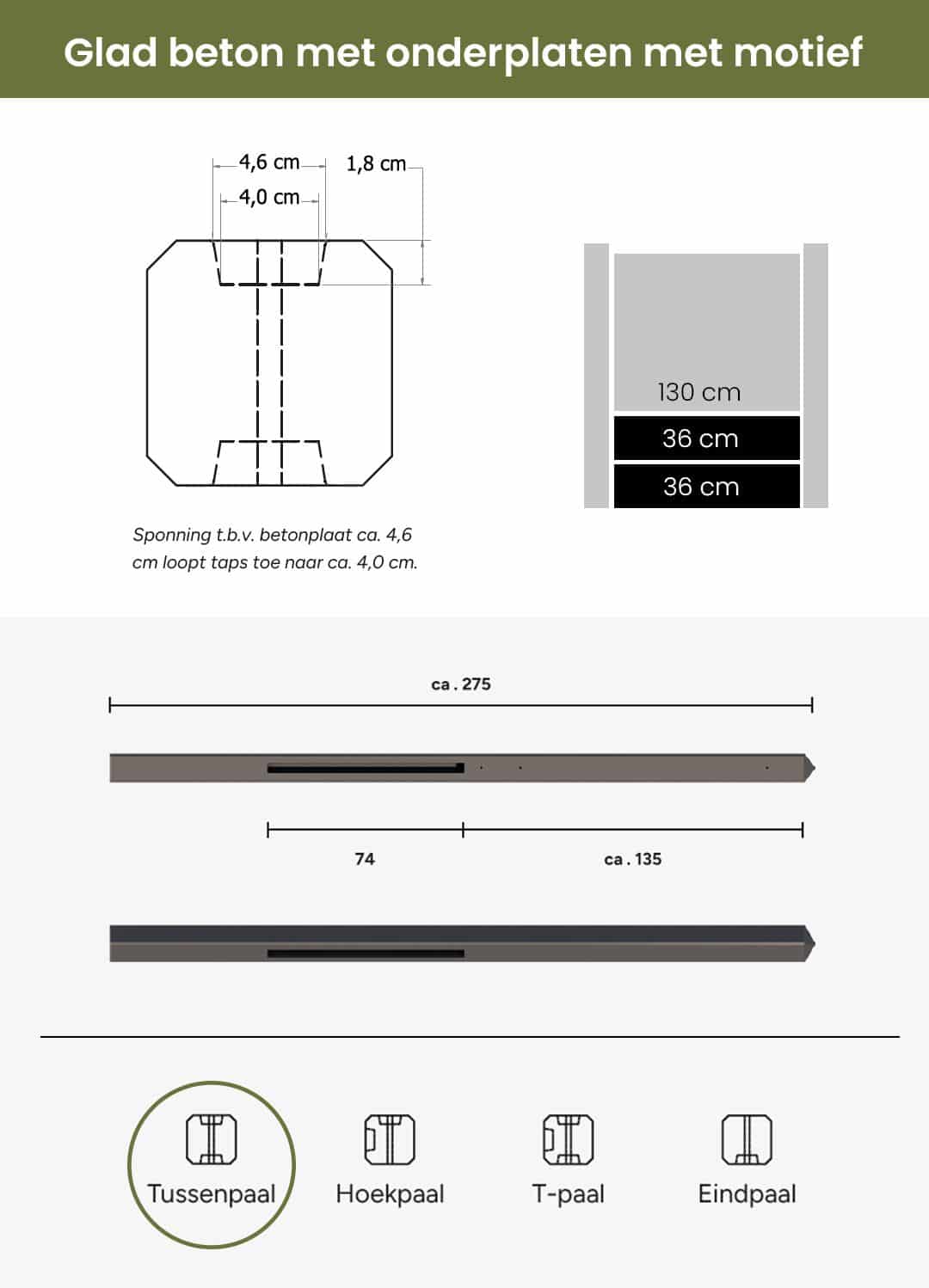 Beton | tussenpaal met diamantkop met motief | 10x10x275cm | antraciet | zonder coating