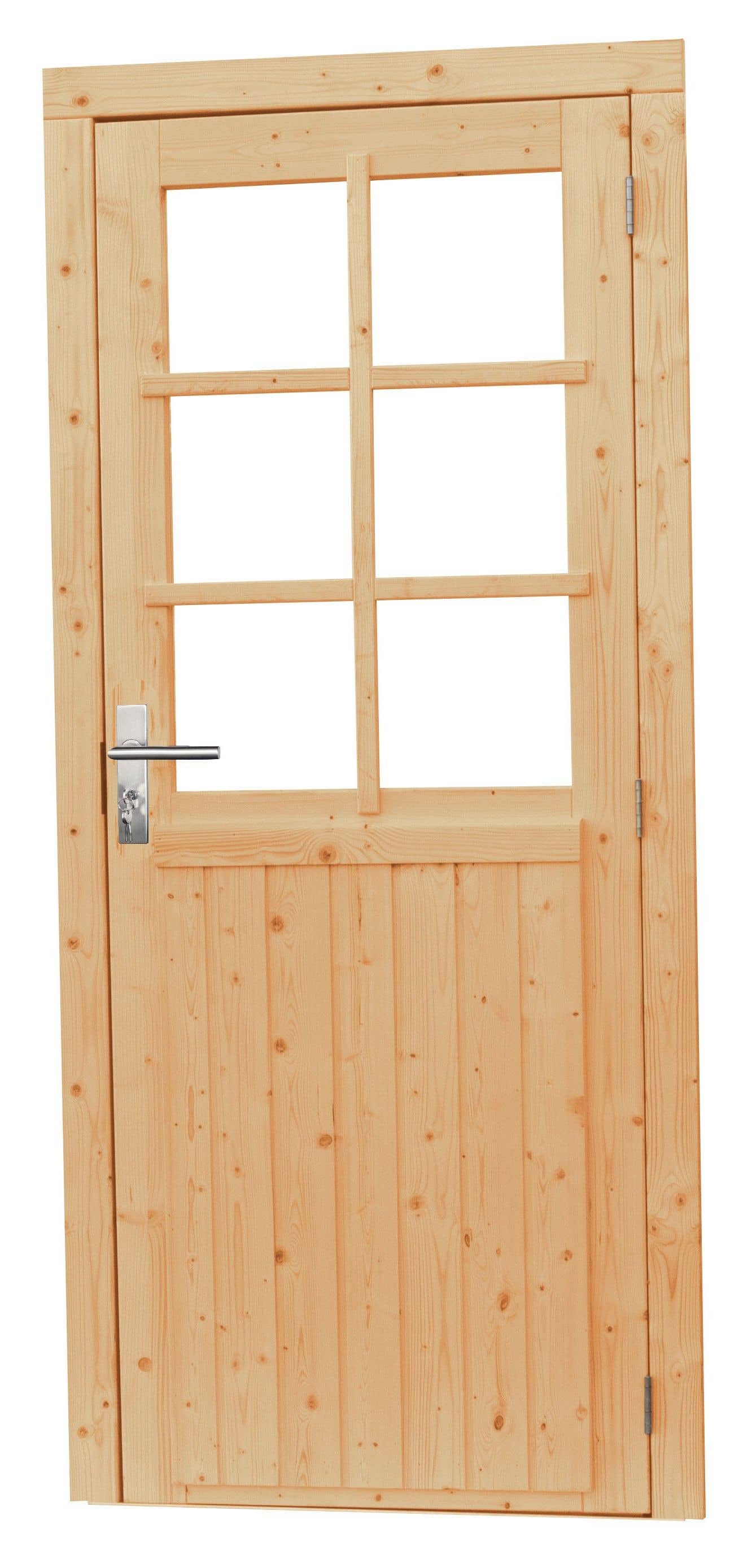 Vuren | deur incl. kozijn | rechtsdraaiend | 90x201cm | 6-ruits | onbehandeld