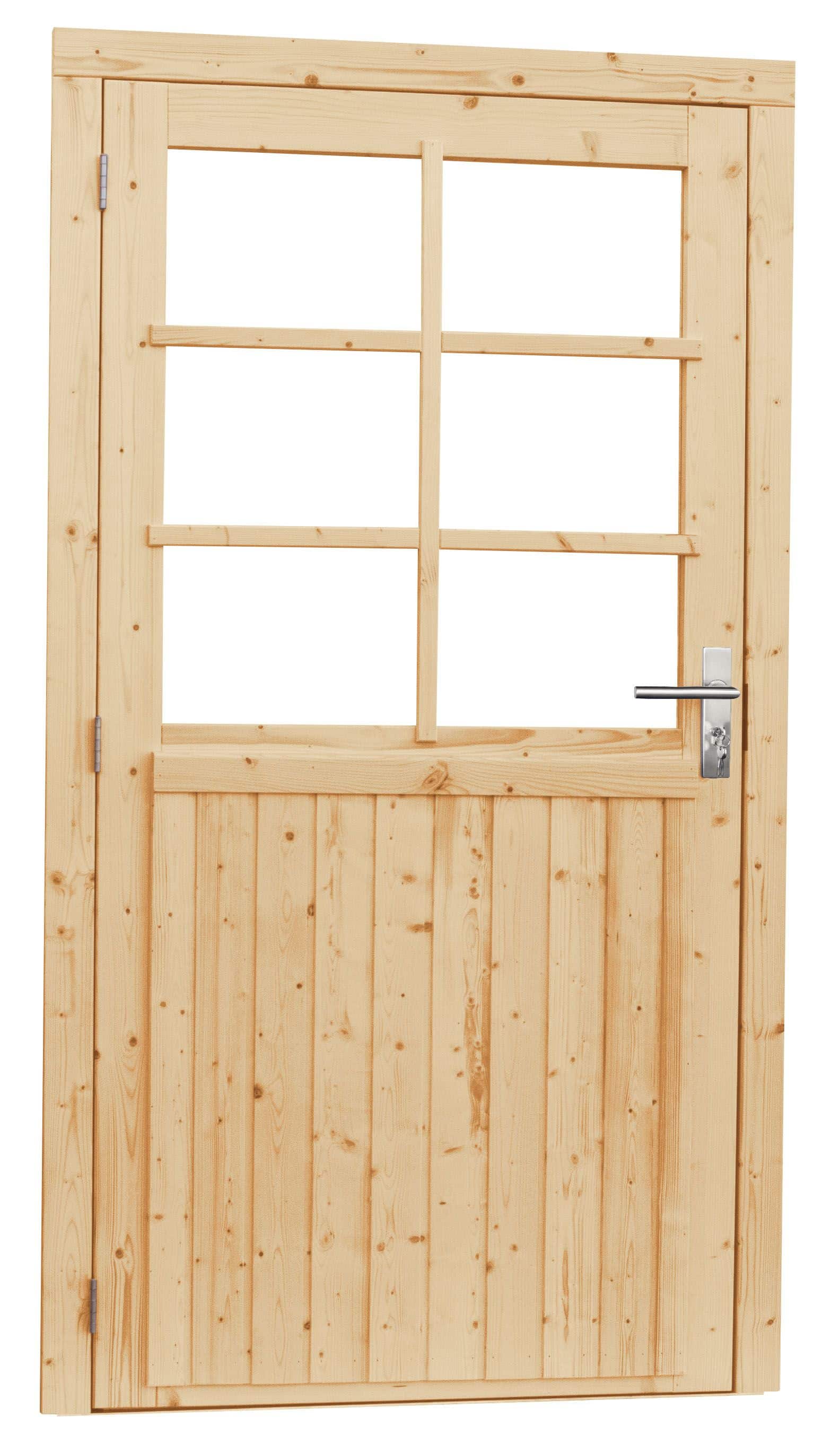 Vuren | deur incl. kozijn | 112x201cm |extra breed | linksdraaiend | 6-ruits | onbehandeld