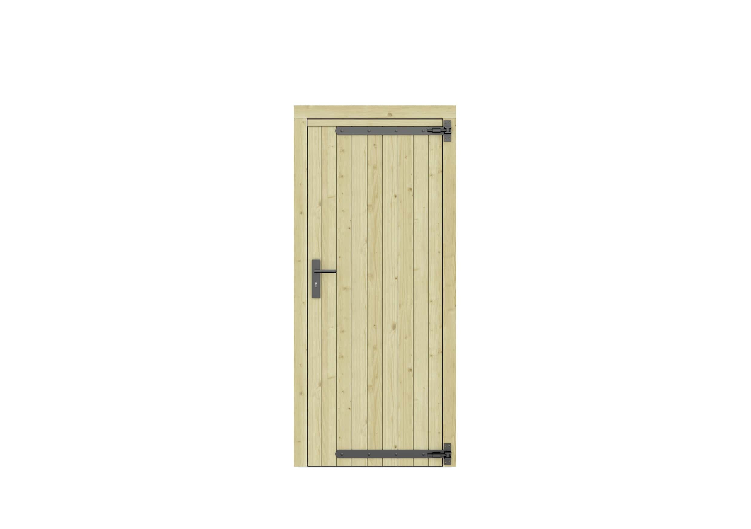 Vuren dichte enkele deur 90x201cm | rechtsdraaiend | zwart beslag | groen geïmpregneerd