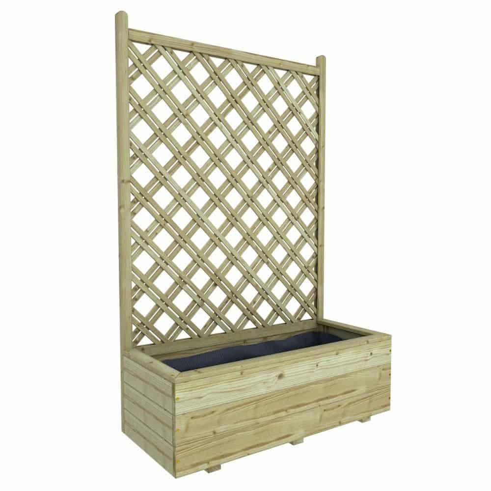 Bloembak met dubbele rechttrellis | 140x90x40cm (hxbxd) | groen geïmpregneerd