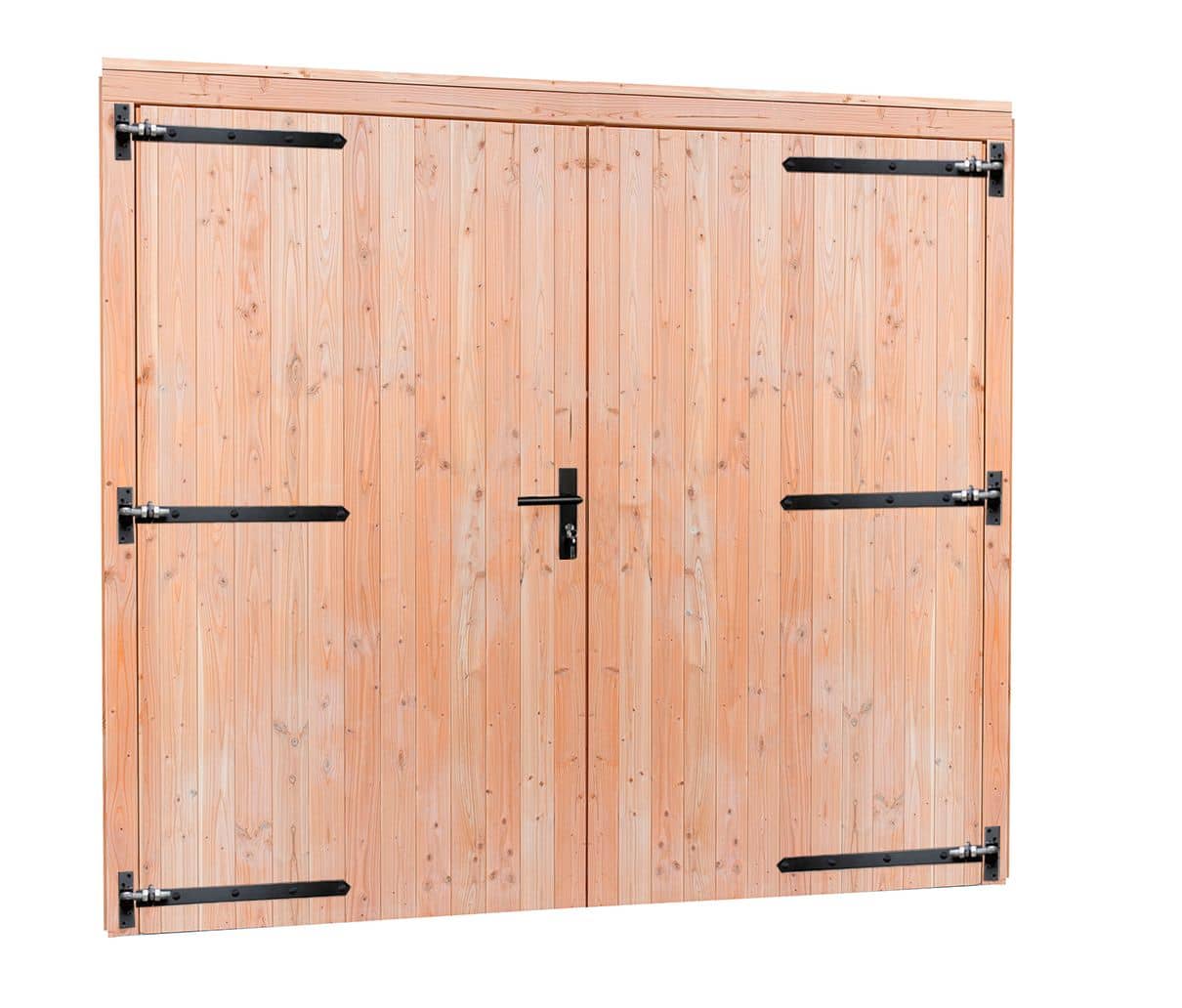 Douglas | dubbele deur incl. kozijn | 255x209cm | extra breed | zwart beslag | groen geïmpregneerd