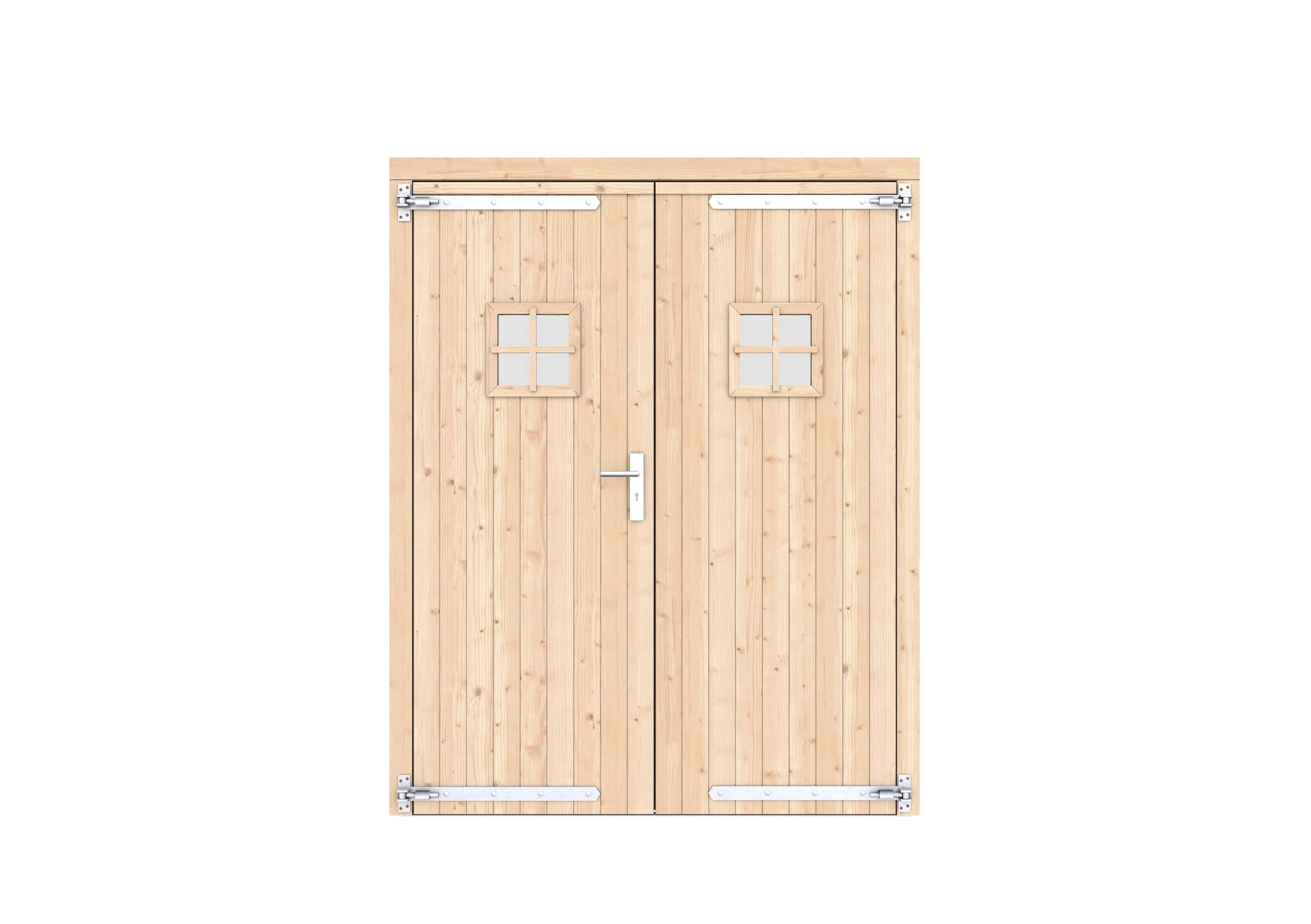 Vuren dichte dubbele deur met ruitje 168x209cm | kleurloos geïmpregneerd