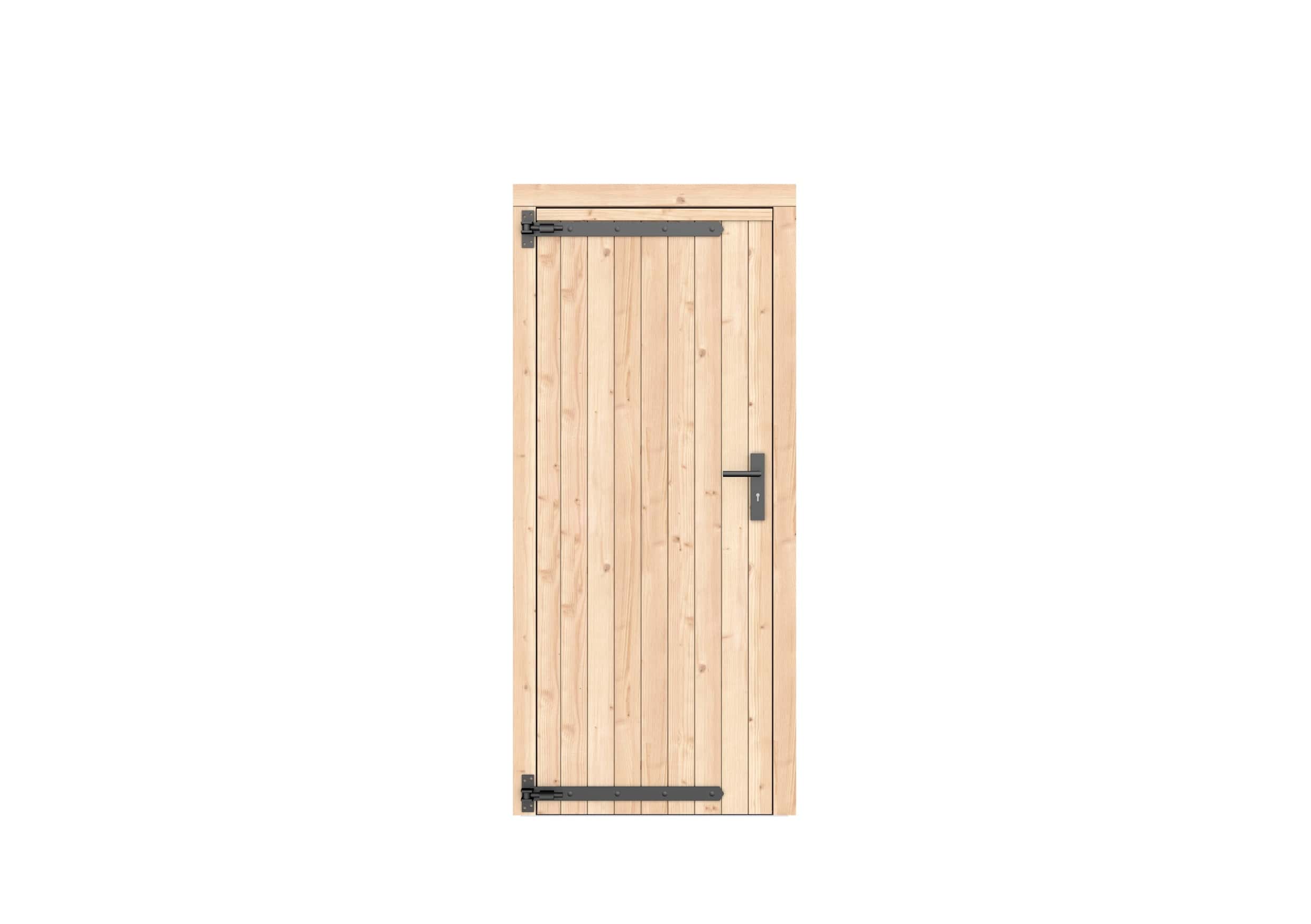 Vuren dichte enkele deur 90x201cm | linksdraaiend | zwart beslag | kleurloos geïmpregneerd