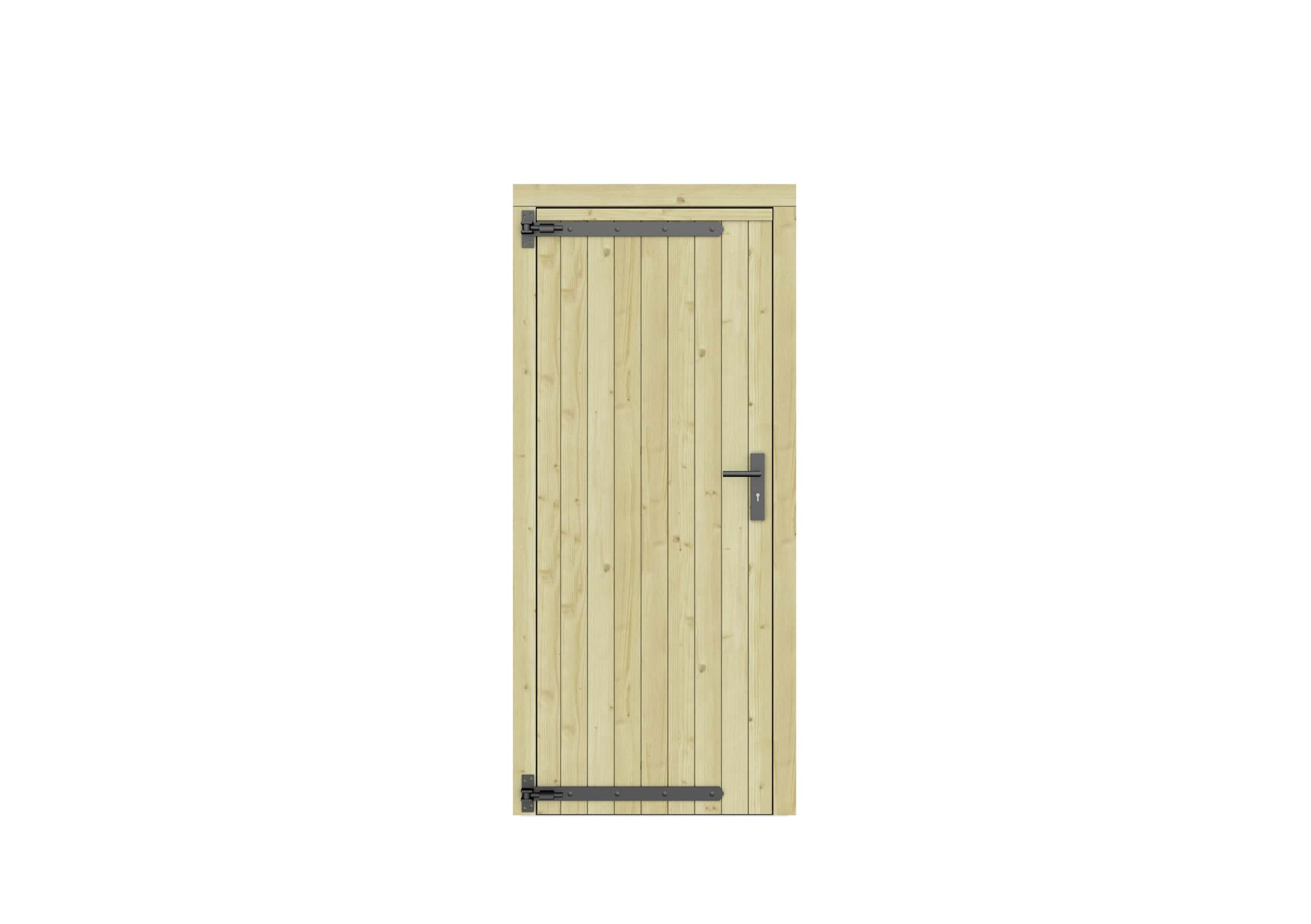 Vuren dichte enkele deur 90x201cm | linksdraaiend | zwart beslag | groen geïmpregneerd
