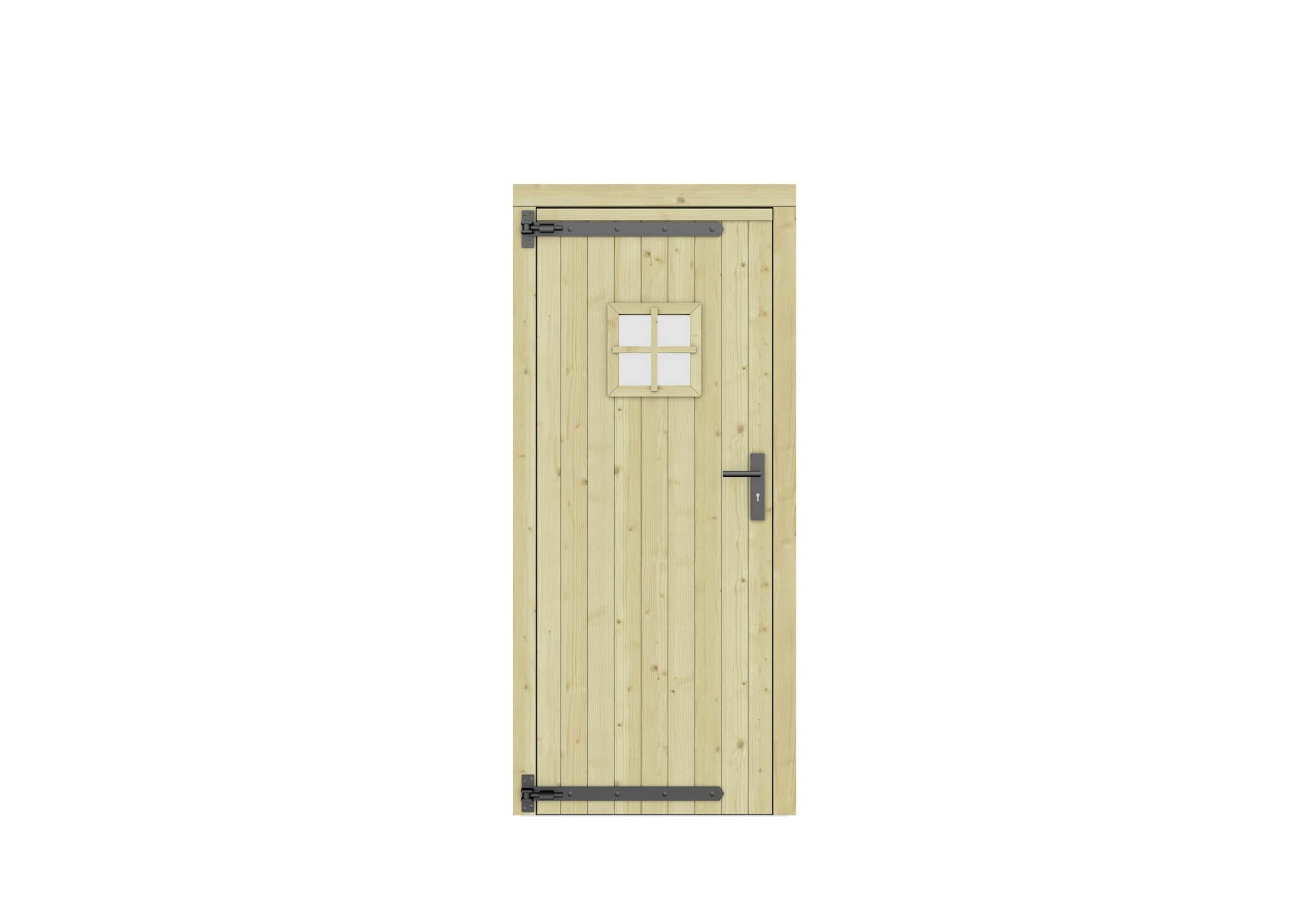 Vuren dichte enkele deur + ruitje 90x201cm | linksdraaiend | zwart beslag | groen geïmpregneerd