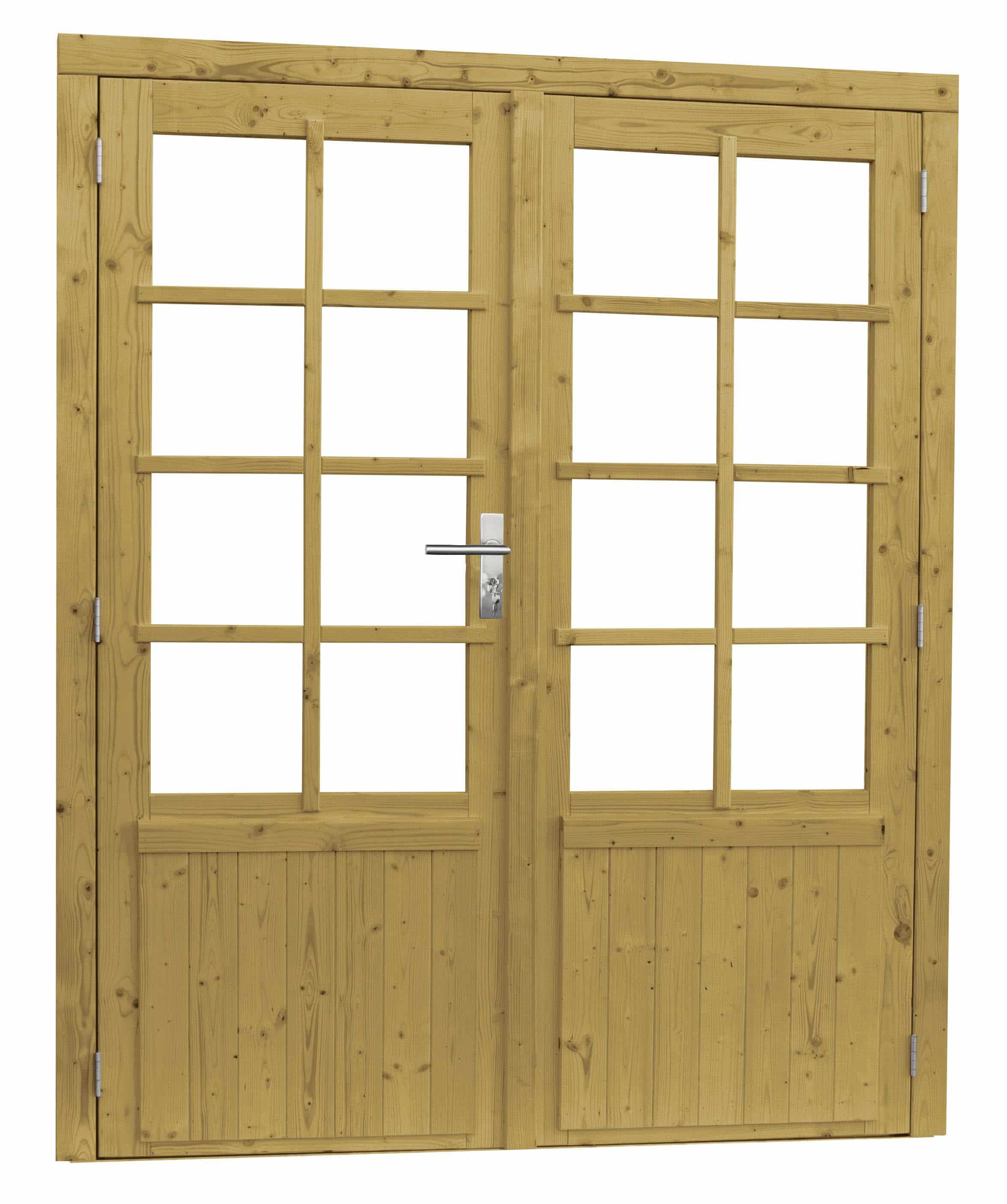 Vuren | dubbele deur incl. kozijn | 168x201cm | 8-ruits | groen geïmpregneerd