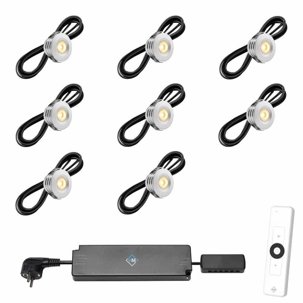 Set spots | 8 st.incl. trafo | afstandsbediening en kabel van 5 meter | aluminium