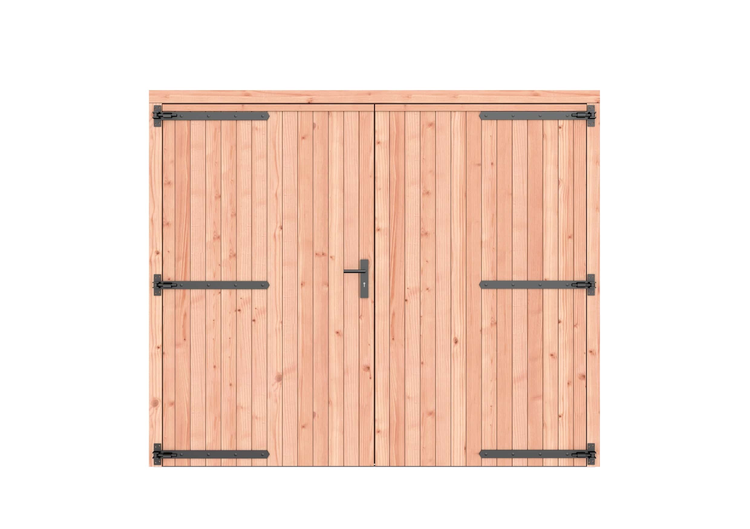 Douglas dichte dubbele deur | 250x209cm | zwart beslag | onbehandeld