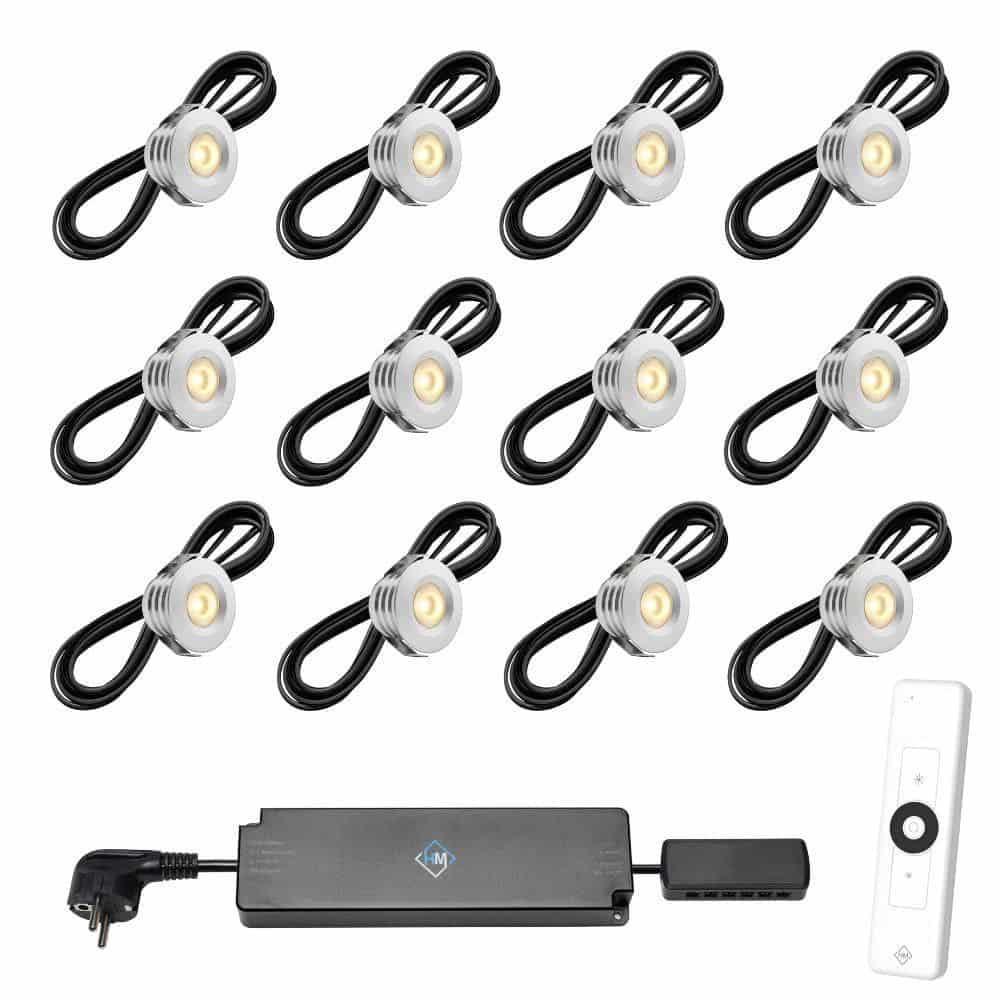 Set spots | 12 st.incl. trafo | afstandsbediening en kabel van 5 meter | aluminium