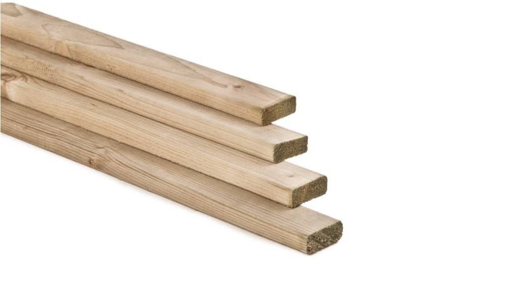 Vuren | lat | geschaafd | 28x45mm | groen geïmpregneerd