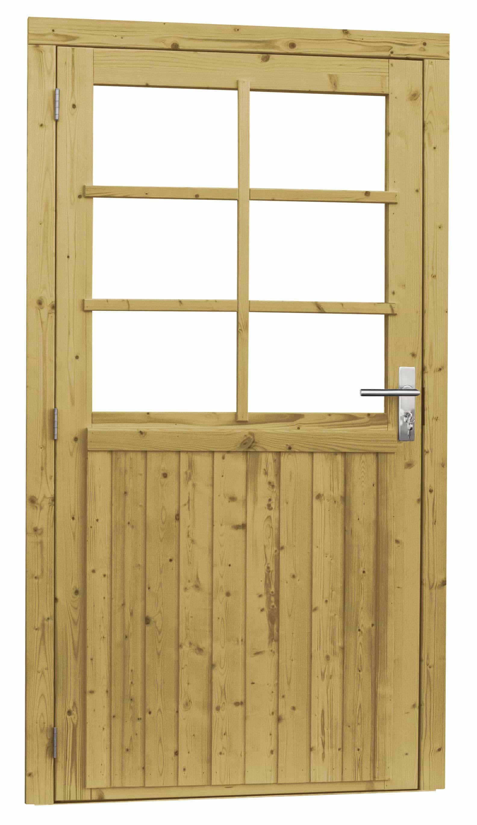 Vuren | deur incl. kozijn | 112x201cm |extra breed | linksdraaiend | 6-ruits | groen geïmpregneerd