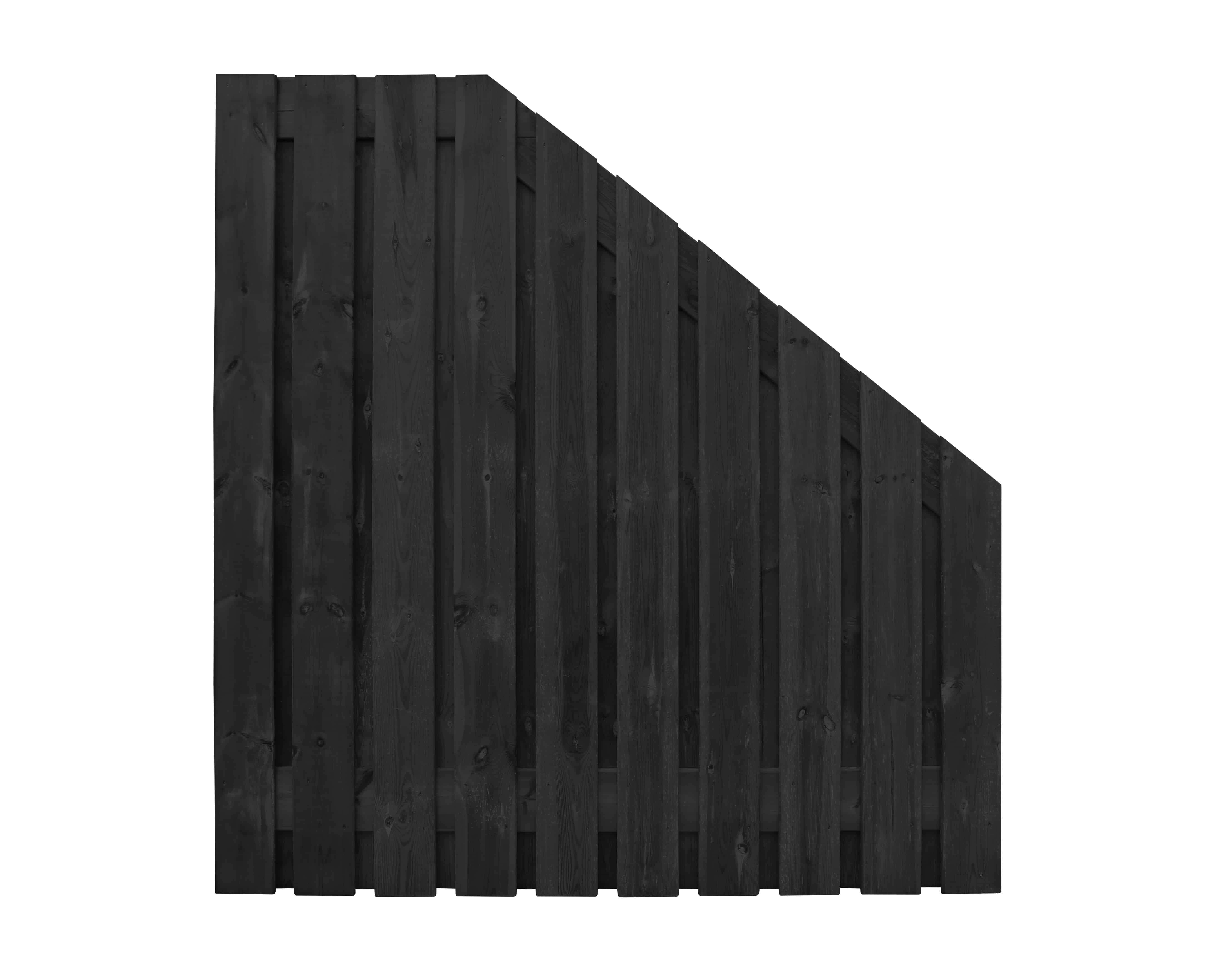 Schutting | 21-planks | 180x180/90cm | schuin aflopend | zwart gespoten | geïmpregneerd