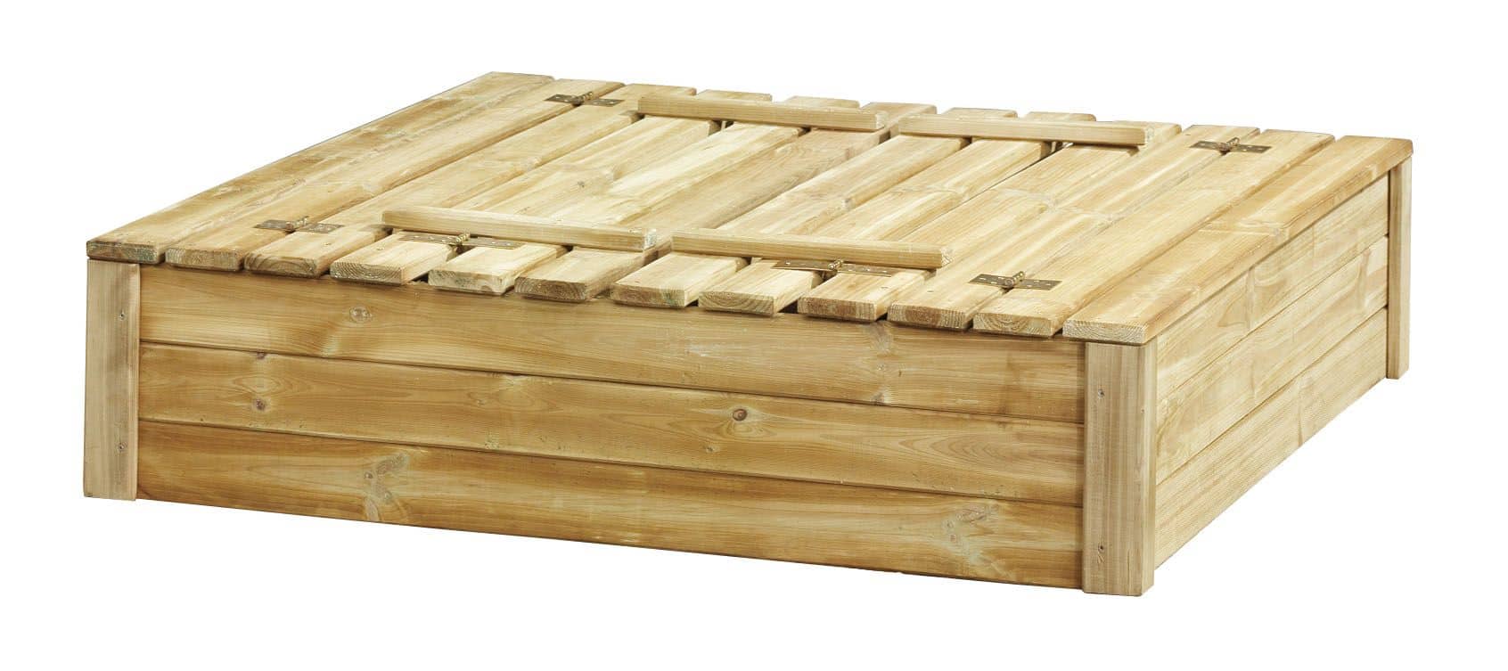 Zandbak Tom met deksel/zitbank | 120x120x30cm | groen geïmpregneerd