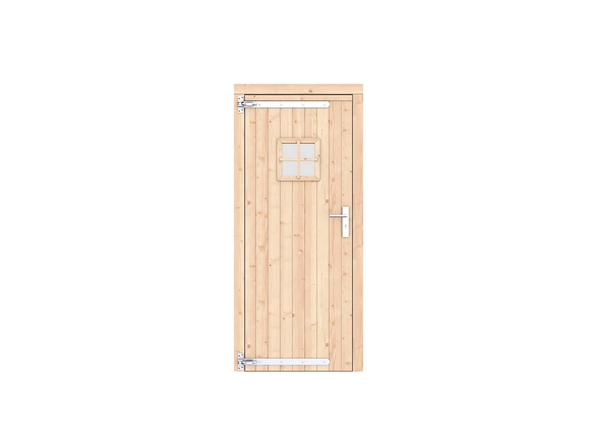 Vuren dichte enkele deur + ruitje 90x201cm | linksdraaiend | onbehandeld