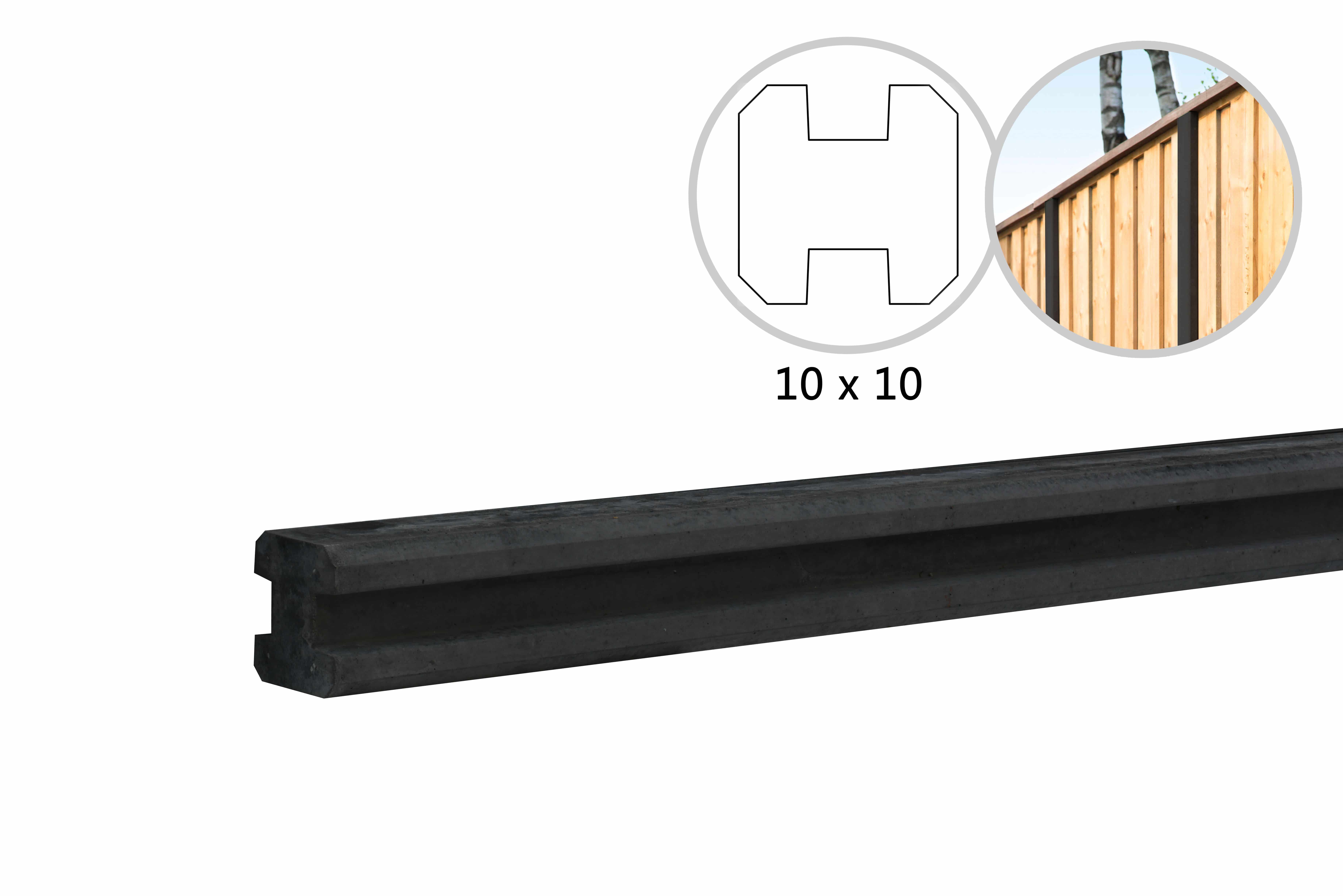 Beton | tussenpaal glad met vellingkant | v.z.v. sleuf | 10x10x270cm | antraciet | ongecoat