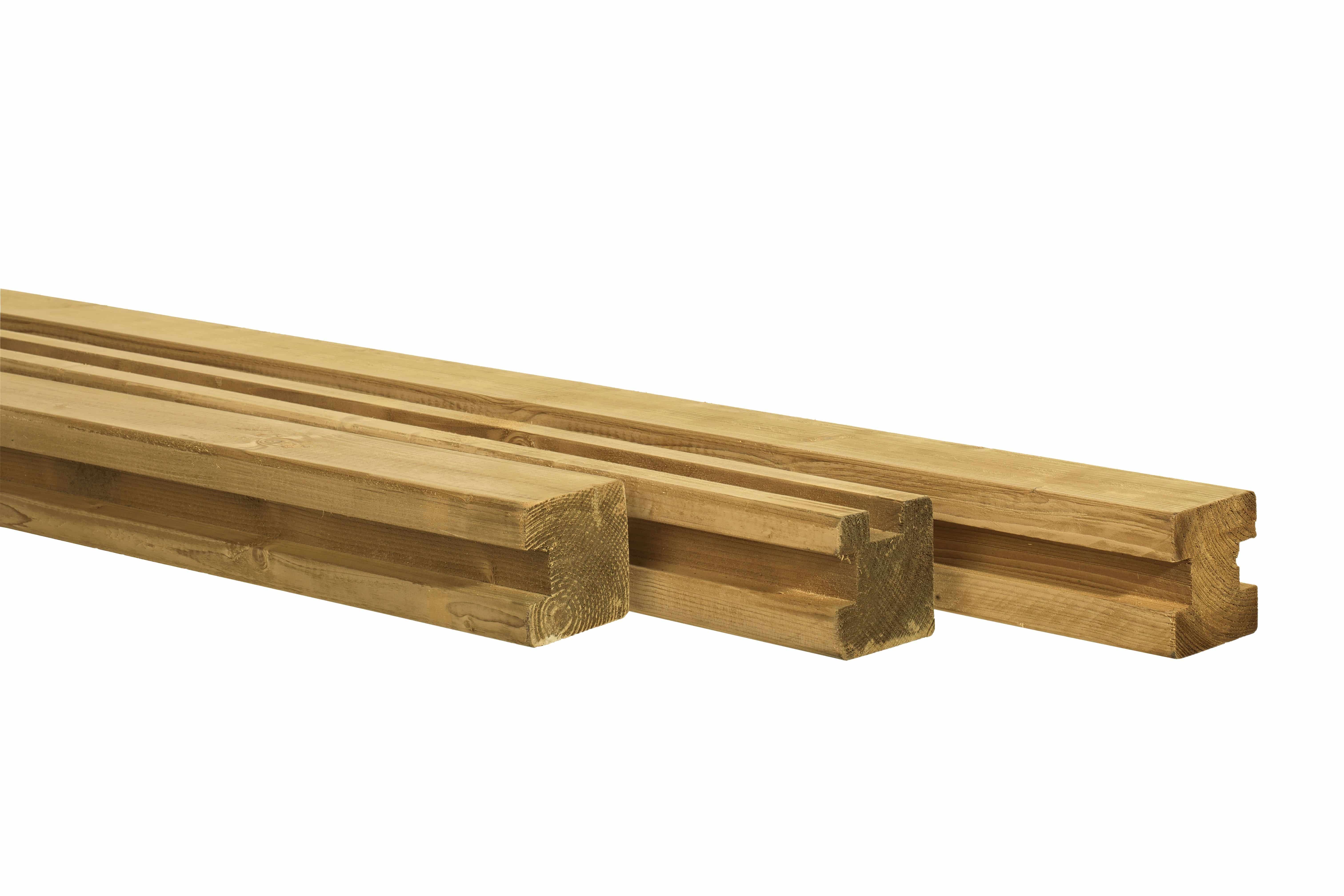 Grenen | sleufpaal | 8,8x8,8x270cm | t.b.v. 28mm profielplanken | eindpaal | groen geïmpregneerd