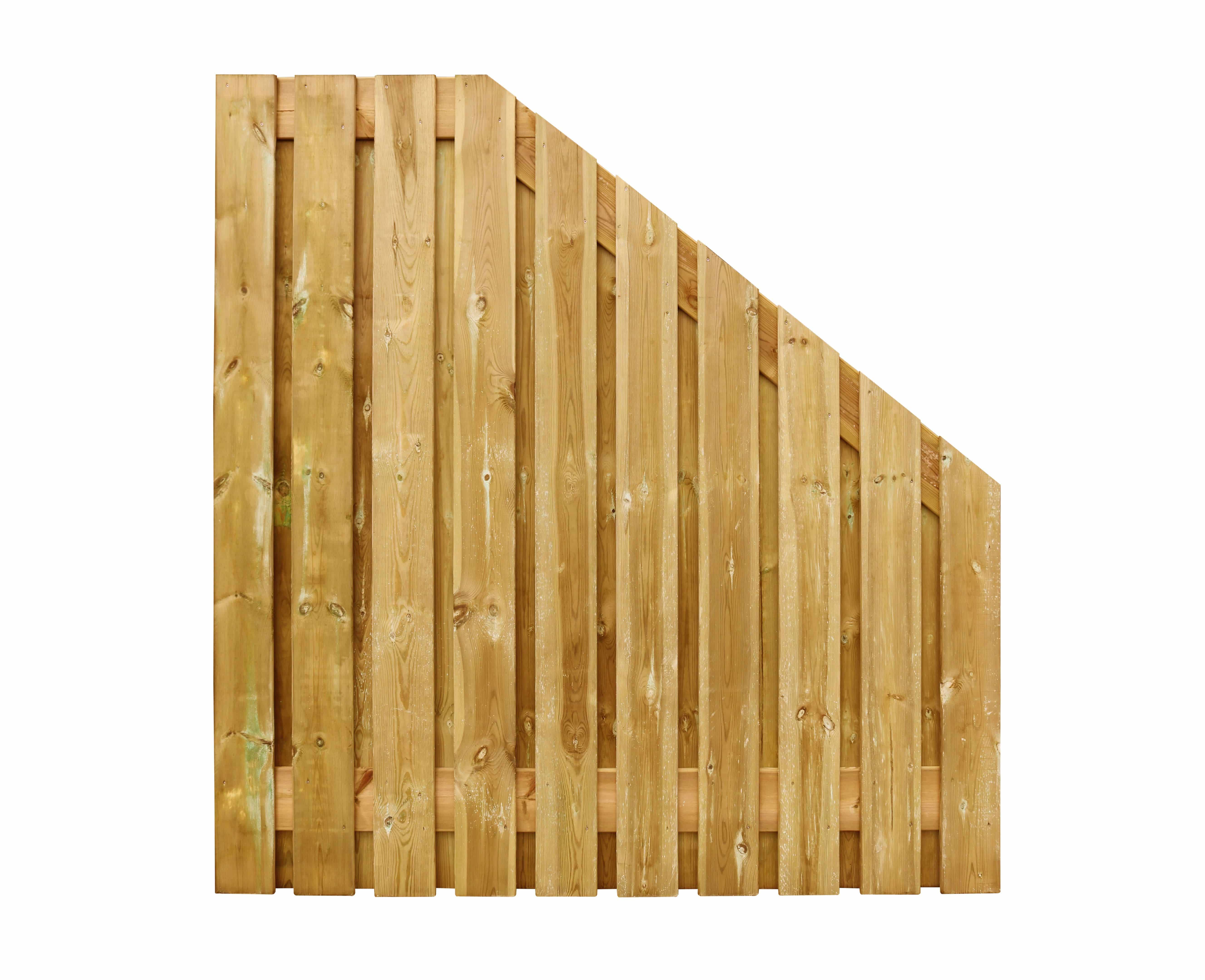 Grenen | plankenscherm 21-planks 15 mm | 180 x 180-90cm | verticaal, recht aflopend | groen