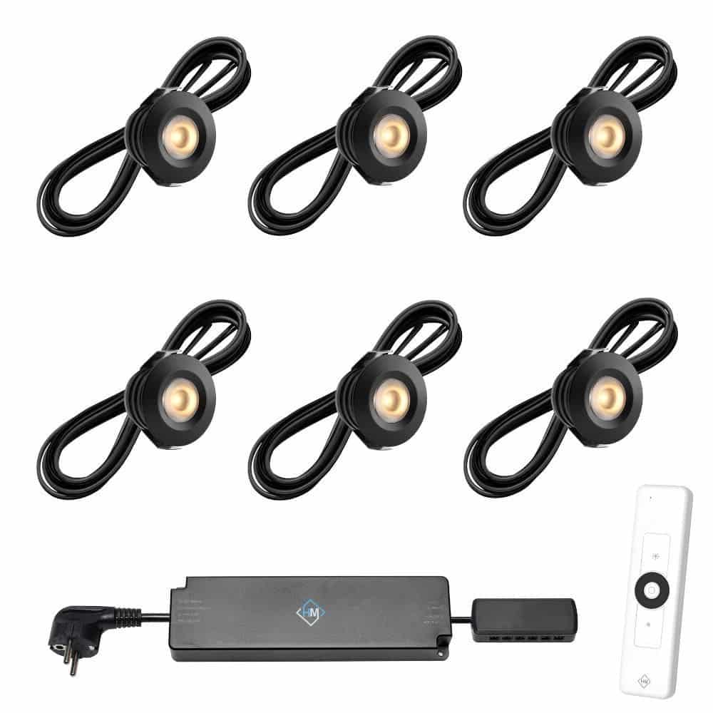 Set spots zwart | 6 st. incl. trafo | afstandsbediening en kabel van 5 meter