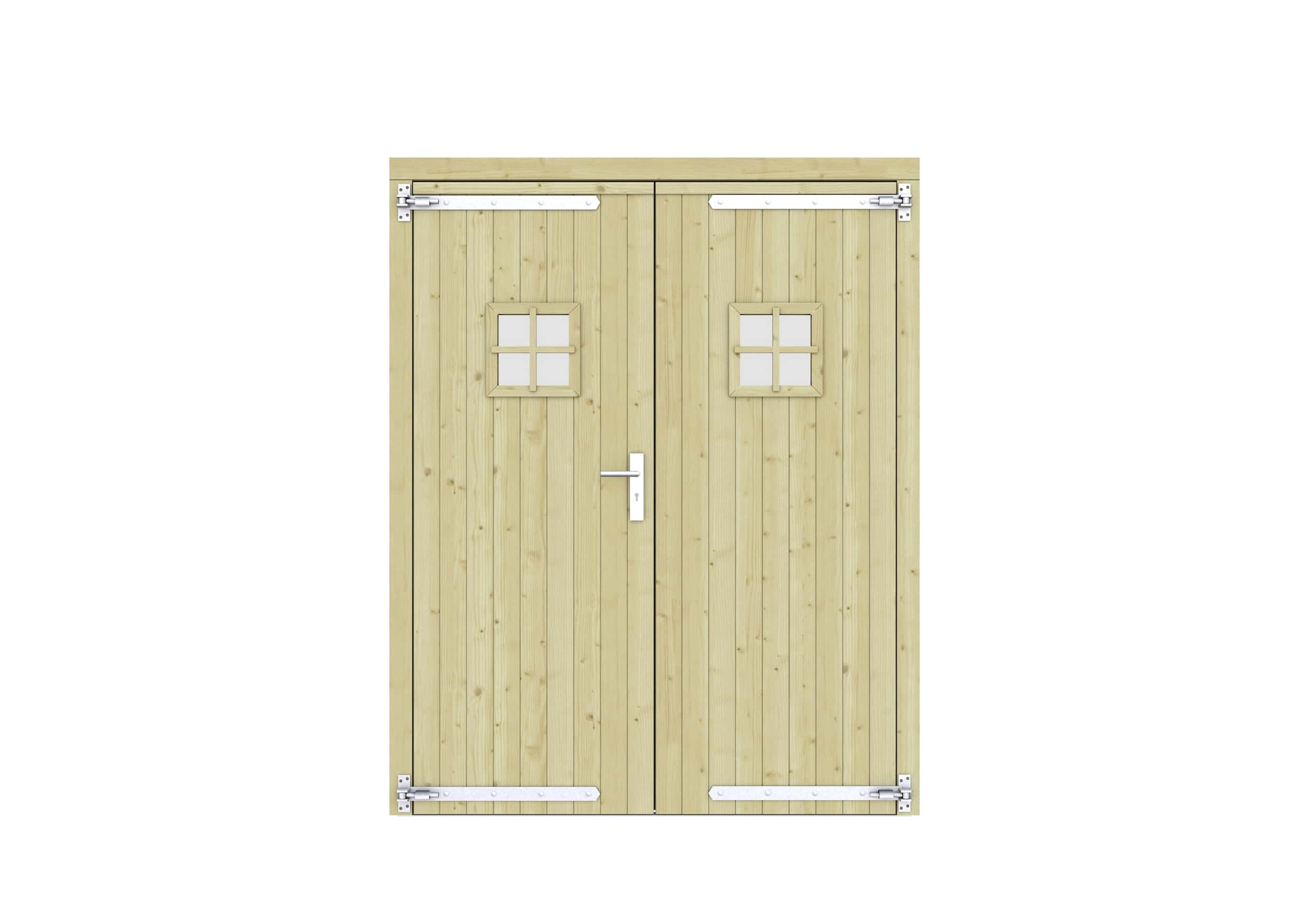 Vuren dichte dubbele deur met ruitje 168x209cm | groen geïmpregneerd