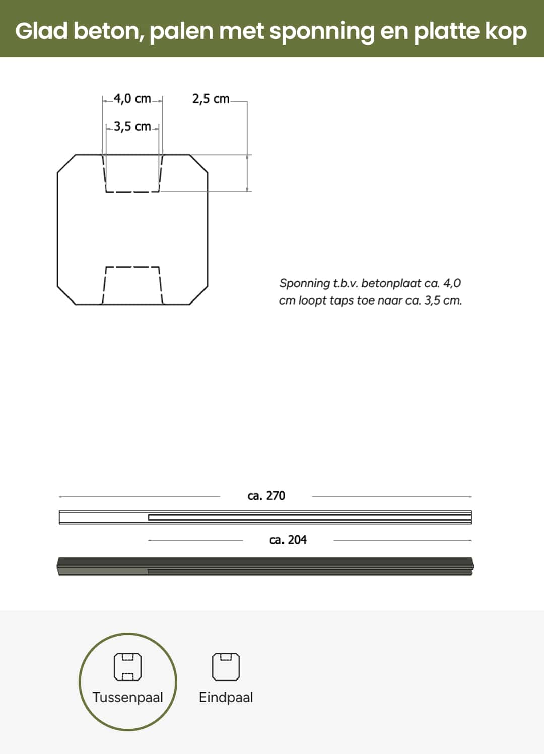 Beton | tussenpaal glad met vellingkant | v.z.v. sleuf | 10x10x270cm | antraciet | ongecoat