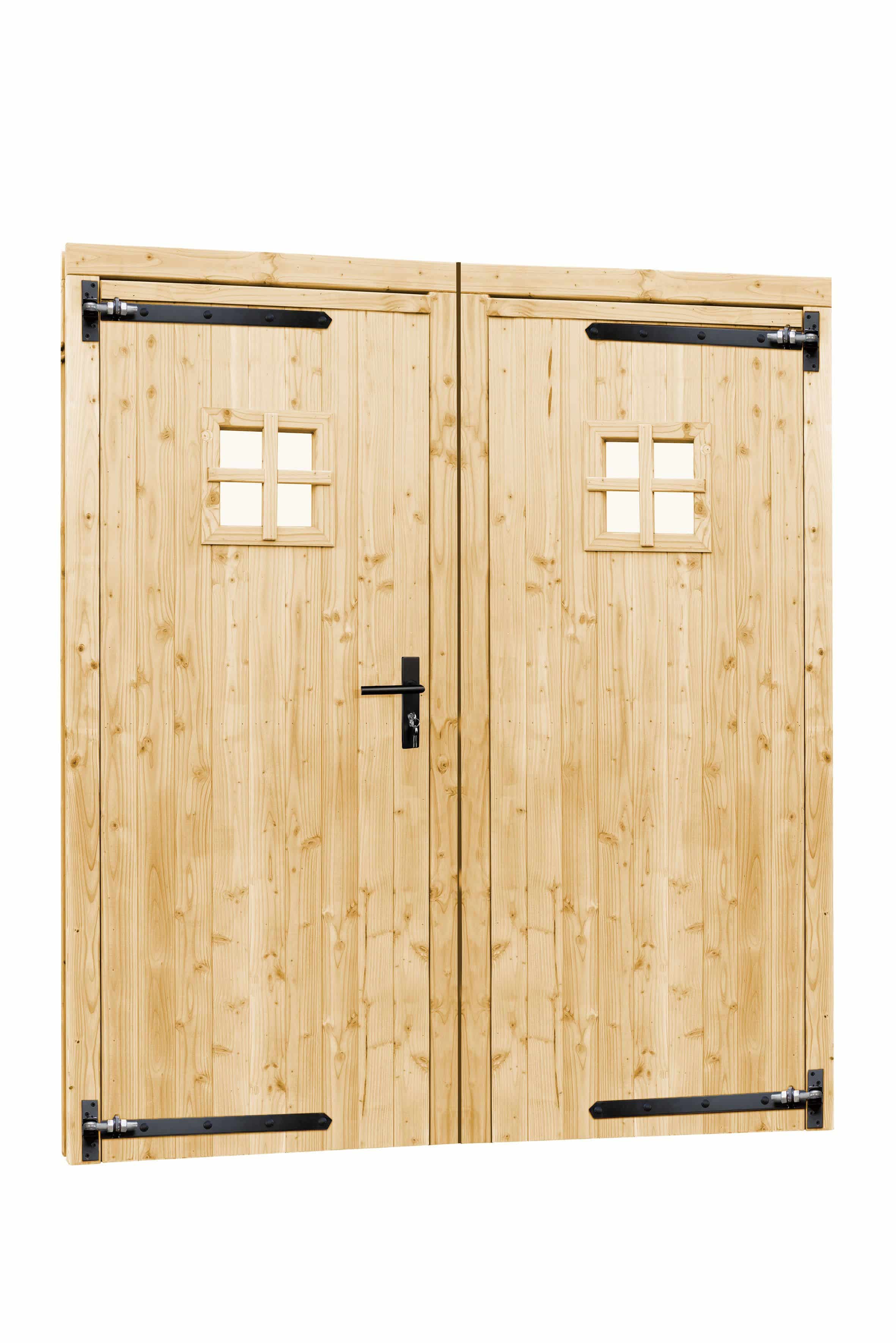 Vuren | dubbele deur incl. kozijn | 168x201cm | 1-ruits | onbehandeld