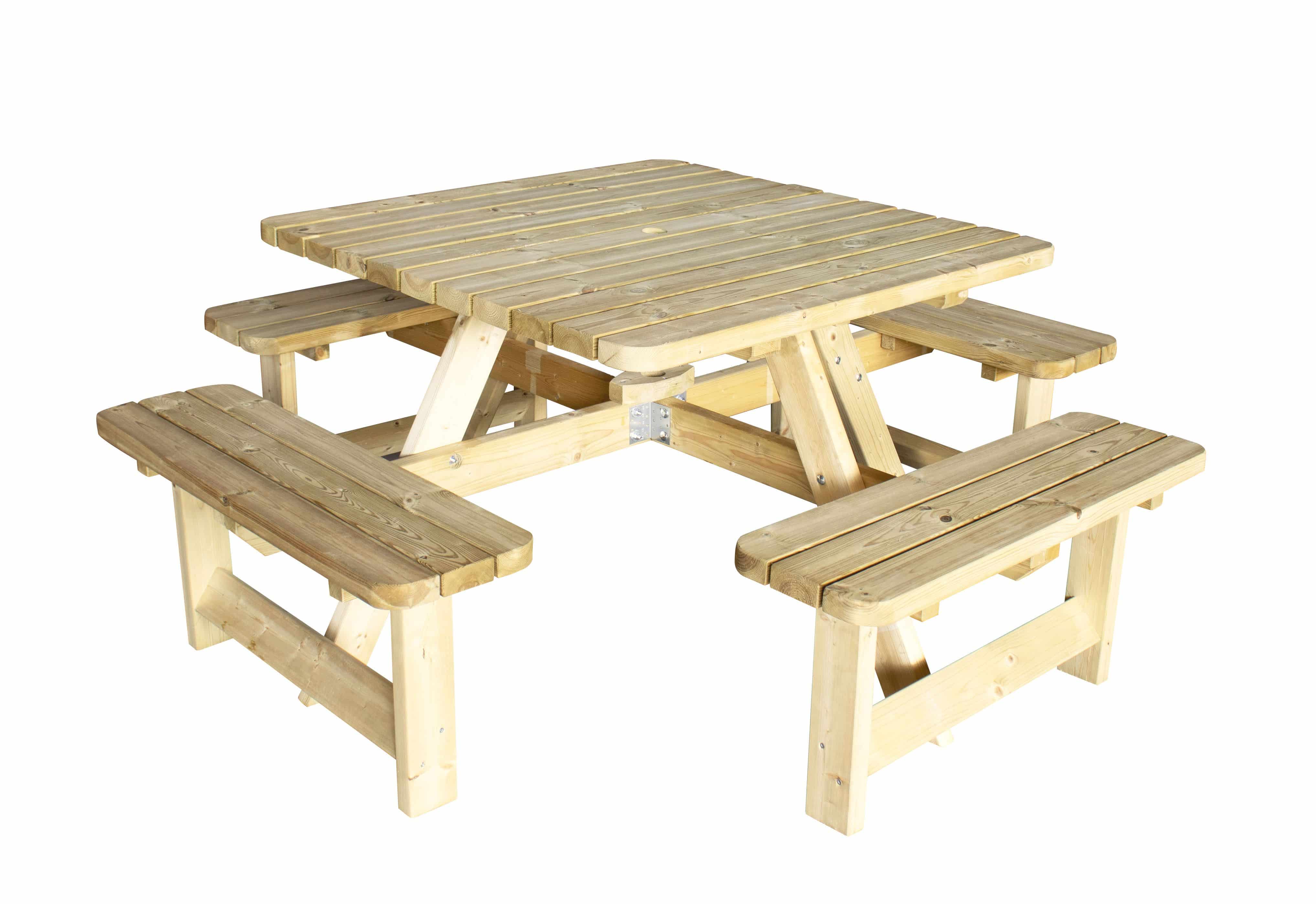 Picknicktafel Vierkant | 40mm dik | bladmaat 115x115cm | groen geïmpregneerd