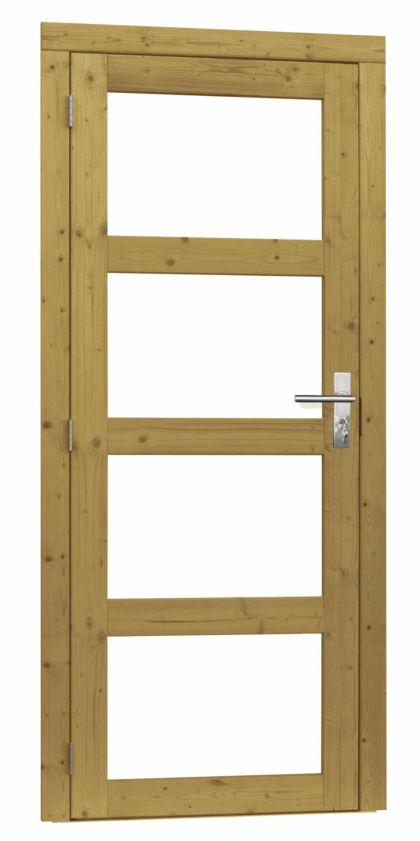 Vuren | deur incl. kozijn | 90x201cm | 4-ruits | linksdraaiend | groen geïmpregneerd