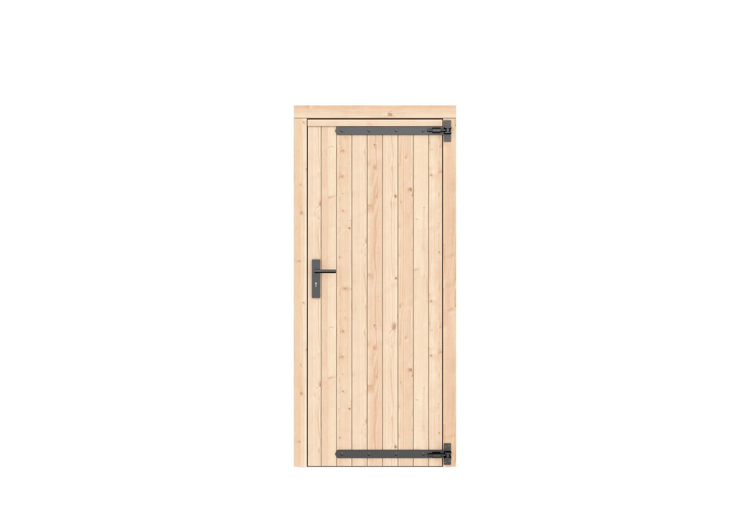 Vuren dichte enkele deur 90x201cm | rechtsdraaiend | zwart beslag | kleurloos geïmpregneerd