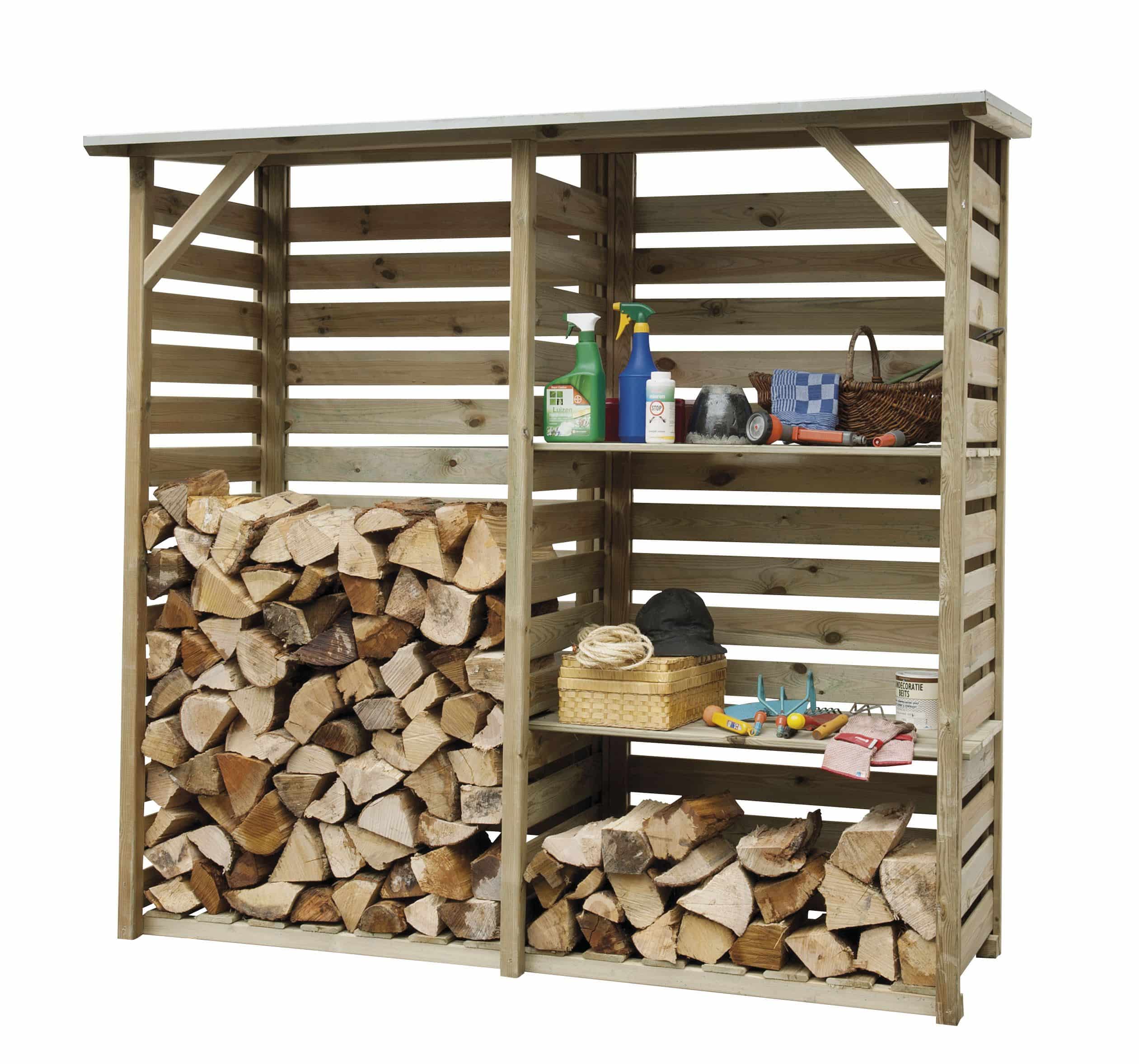 Haardhoutberging Twin | 176x190x60cm (hxbxd) | groen geïmpregneerd