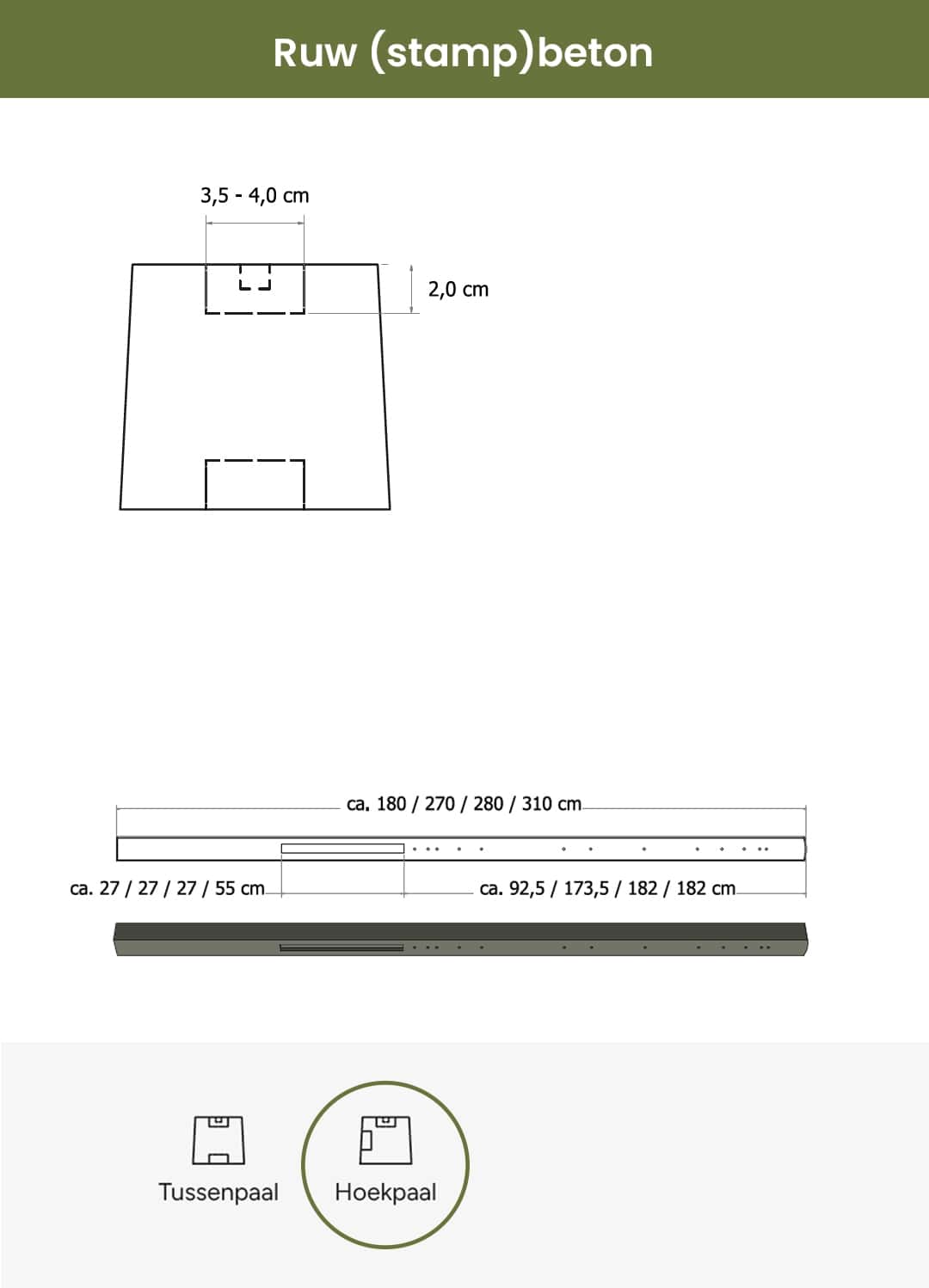 Beton | hoekpaal stampbeton | 10x10x280cm | antraciet