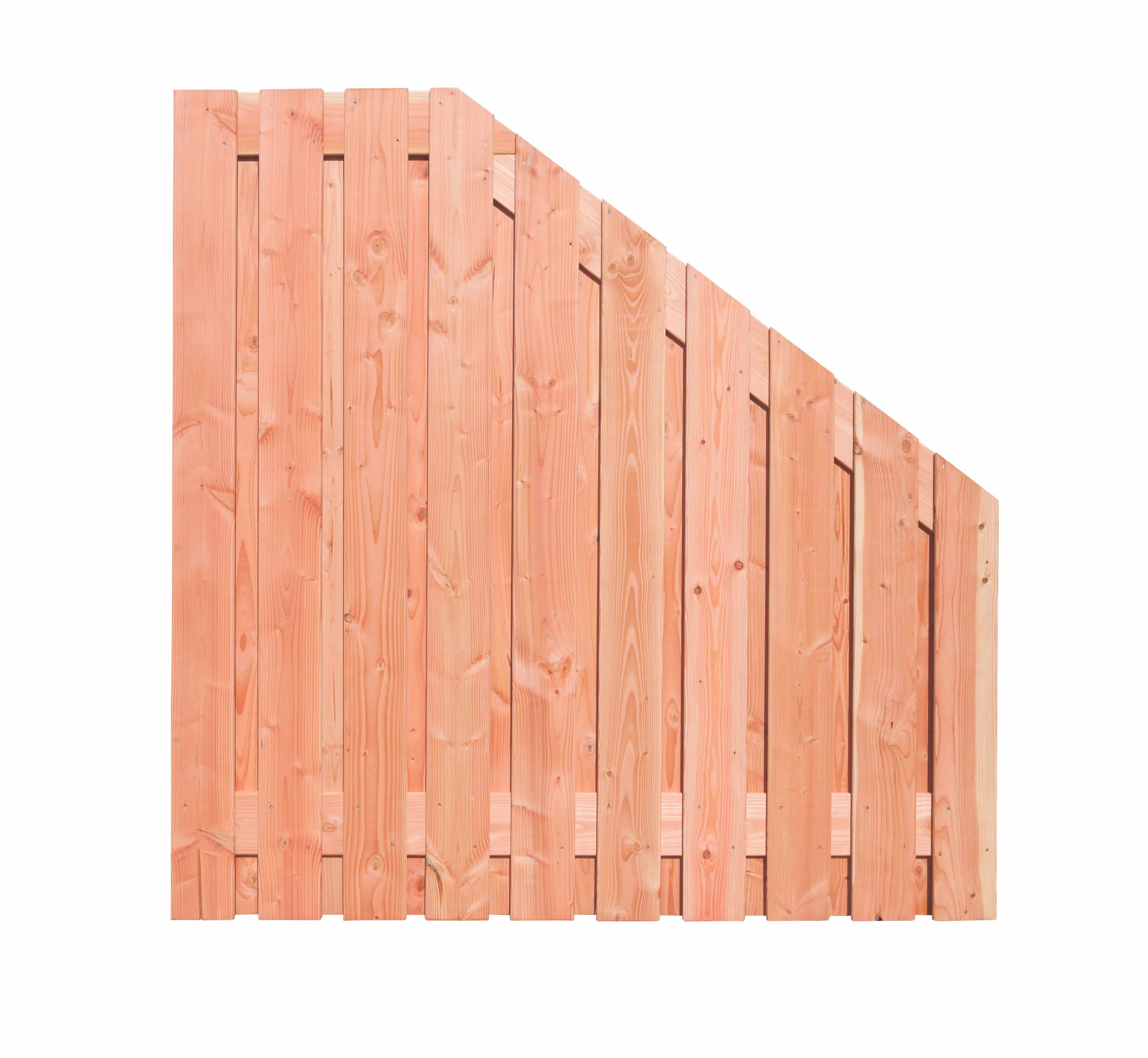Douglas | schutting schuin aflopend | 180x180-90cm | 21-planks | geschaafd | onbehandeld