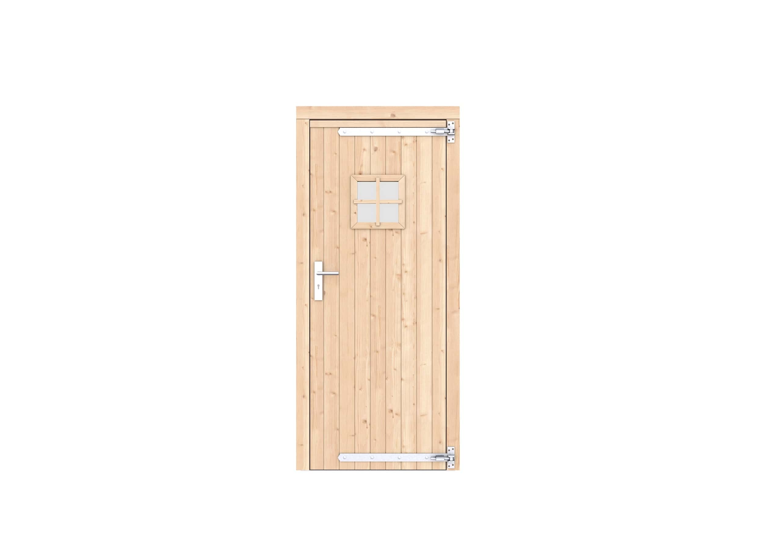 Vuren dichte enkele deur + ruitje 90x201cm | rechtsdraaiend | onbehandeld