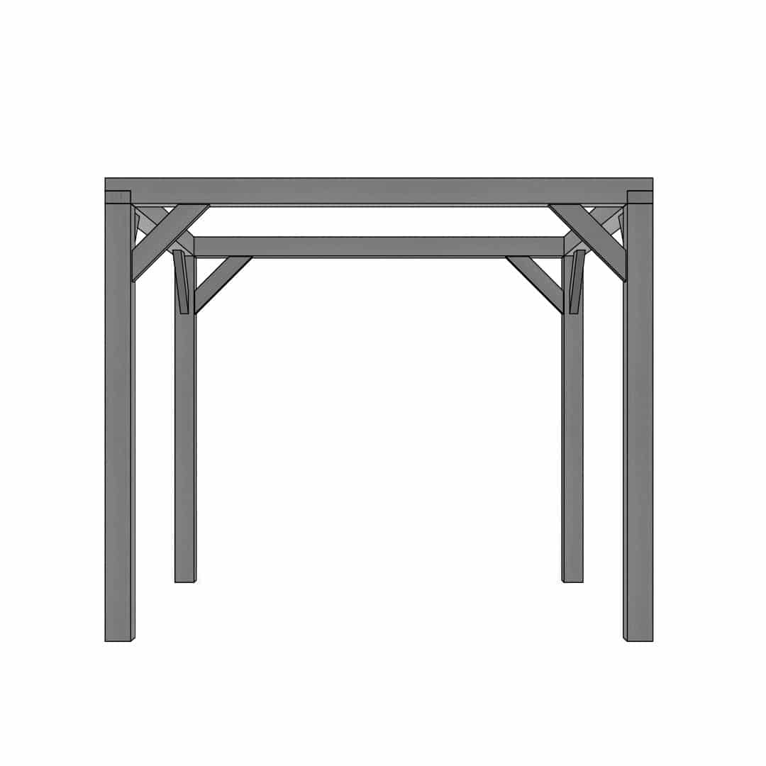 Vuren | pergola houtpakket | 300x300cm t.b.v. strakdoek 292x292cm | zwart gedompeld
